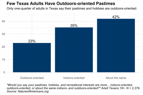 Graph depicting orientation in adults' pastimes, hobbies, and interests in Texas
