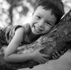 Boy climbing tree